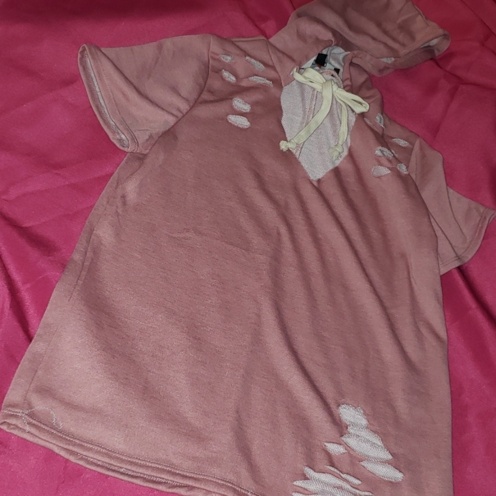 ❤Pink cut out short sleeve sweater